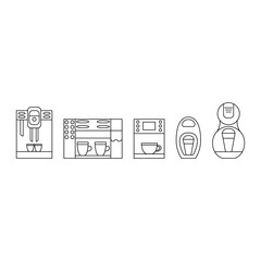 Black and white coffee maker line icon set. Coffee machine logo. 