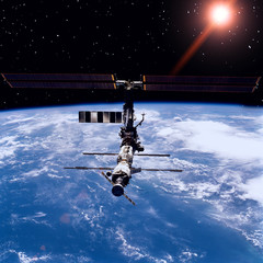 International space station. The elements of this image furnished by NASA.