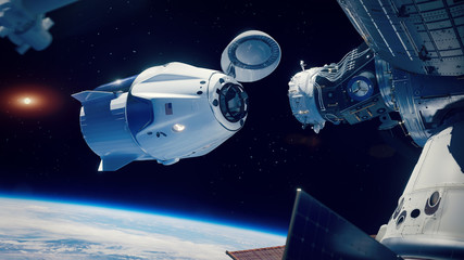 Space x docking to the Internation Space Station. Elements of this image furnished by NASA. - 271924722