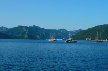 Clear water of the Mediterranean and yachts in Marmaris, Turkey