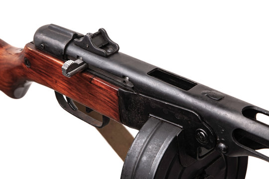 Vintage Soviet automatic machine gun  from World War II isolated on white background