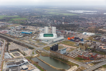 Aerial view skyline Dutch city of Goningen with soccer stadium © Kruwt