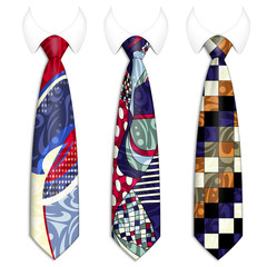 A set of ties for men s suits. With an elegant handmade pattern. Realistic illustration. Separate on a white background. Vector.