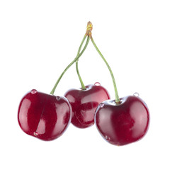 Three cherries isolated on white background. Full sharpness.