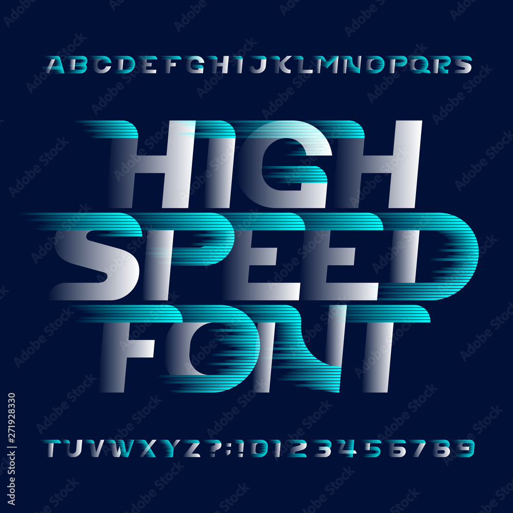 Fototapete high speed alphabet font. fast wind effect modern type letters and numbers. stock vector typescript 