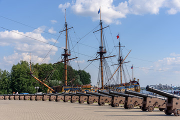 Admiralteyskaya Square on the embankment in the city of Voronezh, Russia