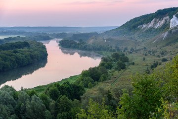 Morning landscape - Fog on the river Don in the Voronezh region, Russia