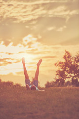 Man enjoying and lying in a wheat field. Nature concept.