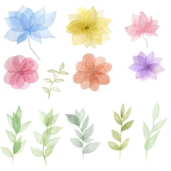 Rolgordijnen Tropische planten Aquarel transparante bloemen illustratie. Bloemenkader. Ansichtkaart. Uitnodiging. Achtergrond. Design.Transparante kransen.