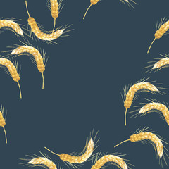 acrylic painted wheat spikelets on dark-blue background, seamless pattern - obrazy, fototapety, plakaty