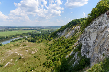 Fototapeta na wymiar Chalk mountains in Voronezh region, Russia. Village Storozhevoe
