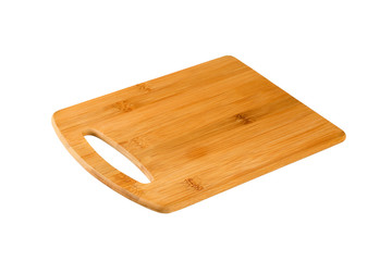 New, empty pine wooden kitchen cutting board isolated on white background