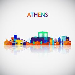 Athens skyline silhouette in colorful geometric style. Symbol for your design. Vector illustration.