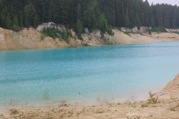 Kaolin quarry. Beautiful turquoise water.