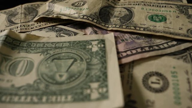 Dollars money set Slow Pan With Shallow Dof. Dollar bills, money background. Dollars, money close up.