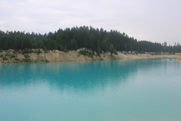 Kaolin quarry. Beautiful turquoise water.