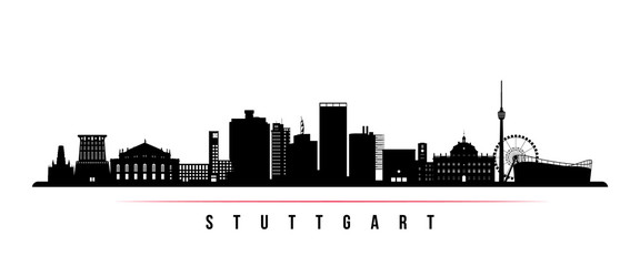 Stuttgart city skyline horizontal banner. Black and white silhouette of Stuttgart city, Germany. Vector template for your design. - obrazy, fototapety, plakaty