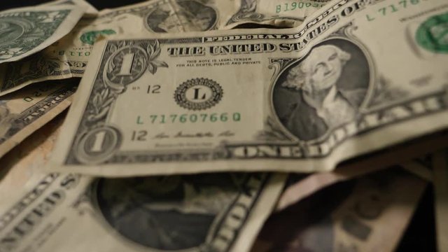 Dollars money set Slow Pan With Shallow Dof. Dollar bills, money background. Dollars, money close up.