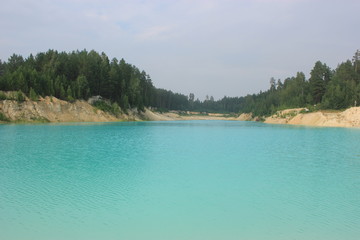 Kaolin quarry. Beautiful turquoise water.