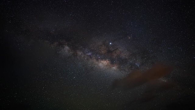 Time Lapse of Milky Way Galaxy and clouds moving at night.