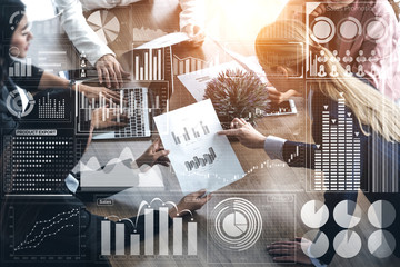 Big Data Technology for Business Finance Analytic Concept. Modern graphic interface shows massive...