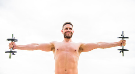 Gym workout. Workout fitness sport. Workout concept. Hustle to gain more muscle. Healthy mind in...