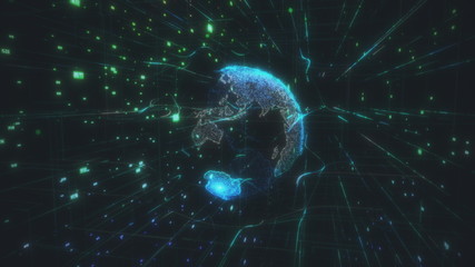 Big data cloud around digital earth data globe abstract 3D rendering network connection computing internet of things IOT AI technology - render