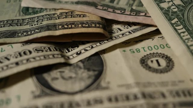 Dollars money set Slow Pan With Shallow Dof. Dollar bills, money background. Dollars, money close up.