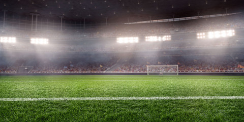 Professional soccer field stadium. 3D illustration