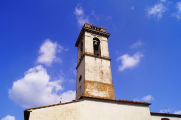 Fototapeta na wymiar Bell tower of the sanctuary of the Santissima Annunziata, Vinci, Tuscany, Italy