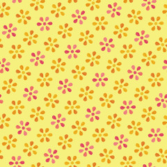 花　クレヨン風　黄色背景