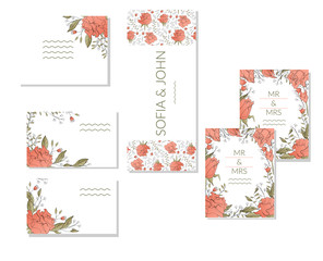 Fototapeta na wymiar Floral spring template with bunches of roses