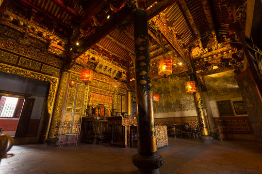 Penang, Malaysia - February 14,2019 : Interior view of Leong San Tong Khoo Kongsi clan house in Penang, Malaysia on February 14,2019. Leong San Tong Khoo Kongsi is a UNESCO world heritage site.