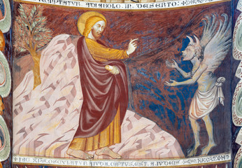 COMO, ITALY - MAY 9, 2015: The old fresco of Entry of Jesus to Jerusalem (Palm Sundy) in church...