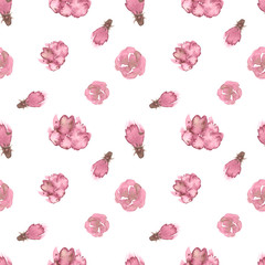 Watercolor seamless pattern of delicate flowers.Rose, peony and bud.Romantic background print.Spring and summer textile