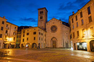 Como - The Basilica di San Fedele and square at dusk.