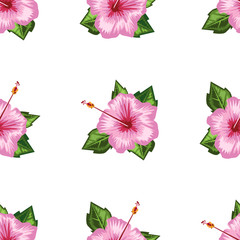 Hibiscus blooming flower seamless with watercolor or hand drawn style. Flat and solid color design. illustration. © zeynurbabayev