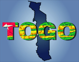 The contours of territory of Togo and Togo word in colours of the national flag