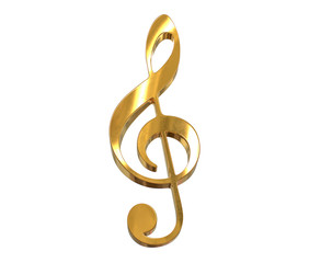 3D render of gold music clef symbol isolated on white