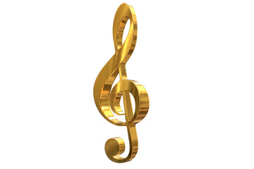 3D render of gold music clef symbol isolated on white
