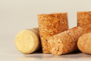 Close up of a cork wine with different variation of wine color