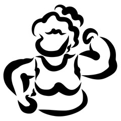 Strong or angry muscular woman, black sketch