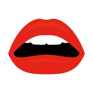 Vector open female lips with white teeth