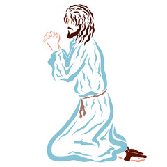 Lord Jesus praying on his knees, Savior