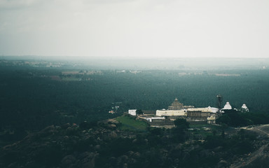 Panoramic view of Shravanabelagola town, Karnataka State, India. It is one of the most popular Jain pilgrimage center in the world