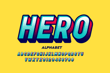 Comics super hero style font, alphabet letters and numbers