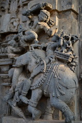 Fototapeta na wymiar Stone Carvings of Beluru Halebidu, Karnataka, India