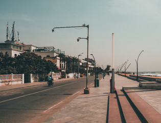 Promenede is a popular stretch of beachfront in the city of Puducherry, India, along the Bay of Bengal