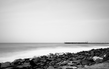 Promenede Beach, Pondycherry. Long exposure black and white 