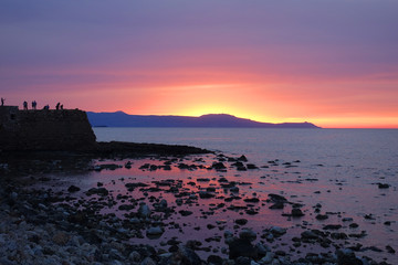 Photo from iconic Venetian old port of Chania at dusk with beautiful colours, Crete island, Greece